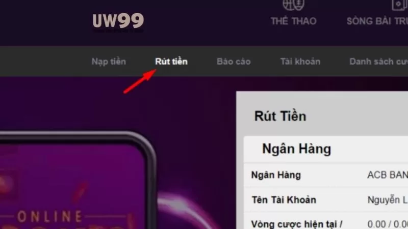 huong dan rut tien uw99 - nhan rut tien