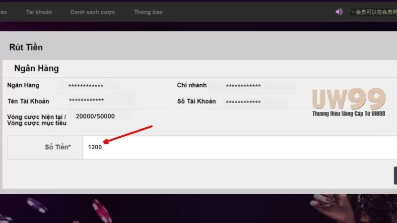 huong dan rut tien uw99 - nhap so tien